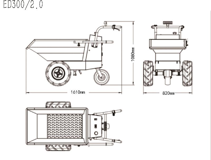 Mini dumper électrique 220l 400kg 3 roues benne basculante avec batterie 48V / 12Ah Torros MED400_0