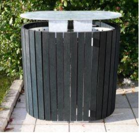 Poubelle demi-lune en plastique recyclé - 70L ou 110L - Acier galvanisé et fixation optionnelle_0