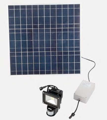 Projecteur LED solaire AZS-20 - Panneau 40Wc déporté, détecteur de mouvement et étanchéité IP65_0