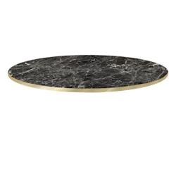 Restootab - Plateau Ø90 decor marbre noir brillant chants laiton - noir Bois manufacturé PL-R90M-MB.NRBR-LAI_0