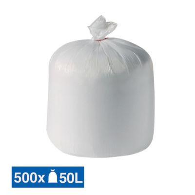 Sacs poubelle déchets légers 1er prix blancs 50 L, lot de 500_0