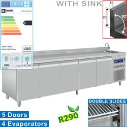 Table frigorifique murale ventilée 5 portes GN 1/1 - 700 L avec évier DT274/R2A+EV_0
