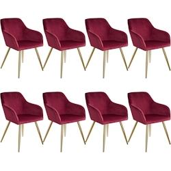 Tectake 8 Chaises MARILYN Effet Velours Style Scandinave - bordeaux/or -404001 - rouge plastique 404001_0