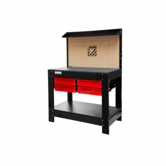 Établi métallique WT37 - Banc de travail robuste avec 4 tiroirs et panneau MDF perforé - Charge utile 200 kg_0