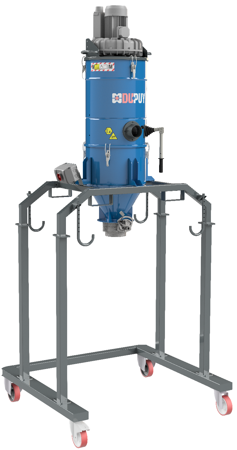 Aspirateur industriel Silovac 100T Z22 - Silo triphasé 100L certifié ATEX zone 22 pour grandes quantités de matériaux_0