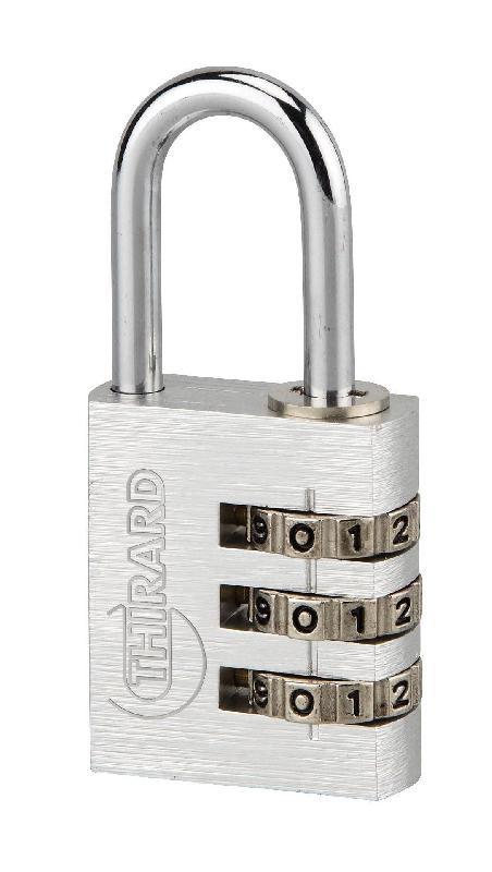 Cadenas à clé type 1 - Aluminium - Code modifiable - 30 mm - Gris - THIRARD_0
