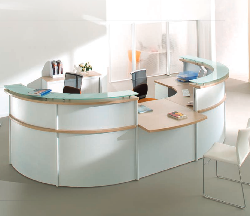 Odalis - Banque d'accueil modulable avec plans stratifiés antibactériens et façades décoratives en acier ou stratifié_0