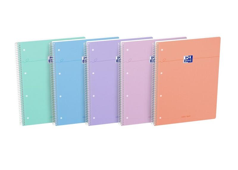 Oxford Lot de 5 Cahier Smart rel. Spirale A4+, 160p./80 feuilles 90g/m², ligné, coloris pastels assortis (5) - 3020120231228_0