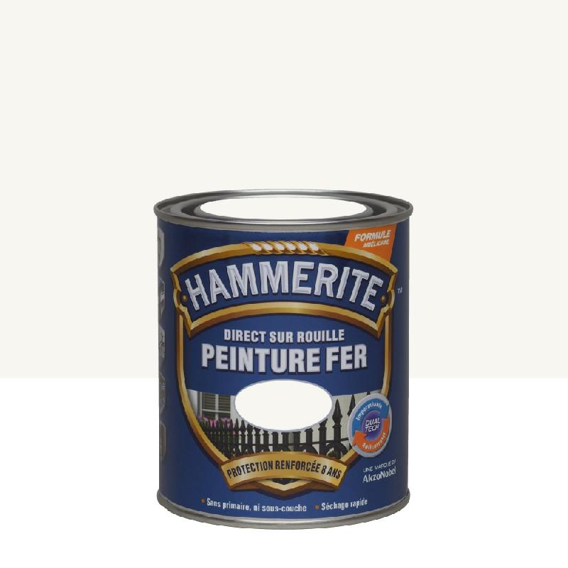 Peinture fer extérieur direct sur rouille HAMMERITE - blanc brillant RAL 9016 - 0.75L - finition durable et résistante_0