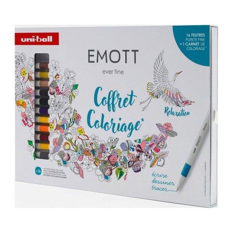 STYLO FEUTRE UNI BALL EMOTT RETRO COLORS ÉCRITURE FINE - COFFRET DE 16 COULEURS ASSORTIES