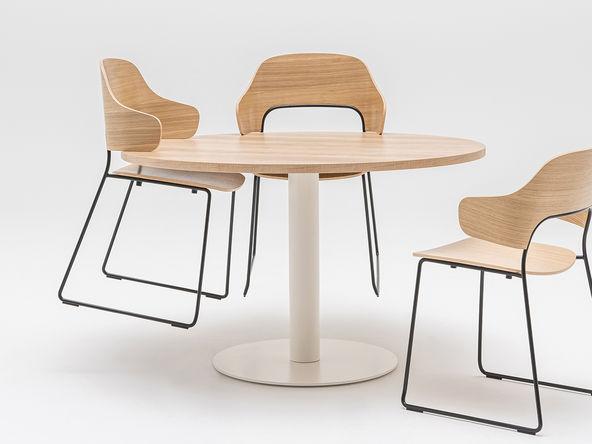 Table de réunion ronde - plan en bois - base en acier - pied tulipe - 3 diamètres disponibles_0