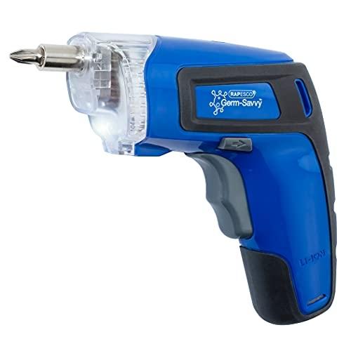 Rapesco 1640 Germ-Savvy - Visseuse sans fil 3,6V antibactérienne avec LED et accessoires - Bleue_0