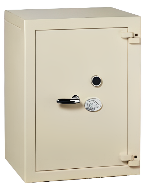 Coffre-fort haute sécurité - clé et combinaison - double parois en acier - beige_0
