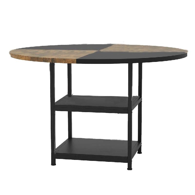 COSTWAY Table à manger pour 4 à 6 personnes, table ronde en bois de 120 cm de diamètre, bicolore, table de cuisine en bois avec structure métalliq_0
