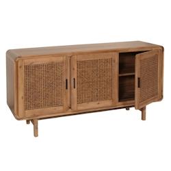 Décoshop26 - Buffet trois portes avec 4 compartiments de rangement en rotin bois acacia 82x160x45 cm 04_0005996 - 3000261589693_0