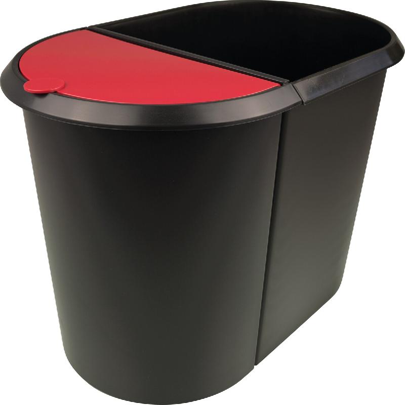 Helit Corbeille à papier Duo-System, ovale, PE, noir/rouge - multicolore H6103992_0
