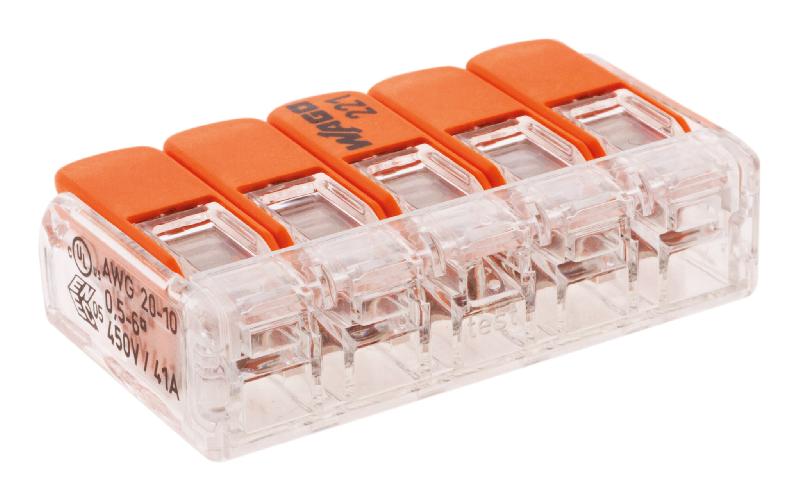 Lot de 3 bornes de raccordement S221 COMPACT - Connexion rapide - 5 conducteurs avec leviers 6mm² - Orange - Wago_0