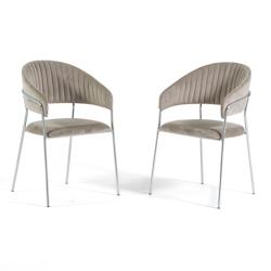 RATTATAN Lot de 2 chaises d’intérieur en velours, rembourrées, pieds en métal, design élégant pour salle à manger, cuisine, restaurants - Beig_0