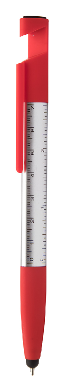Stylo à bille stylet 5 en 1 - plastique - support téléphone, règle, nettoyant écran, tournevis - encre bleue_0