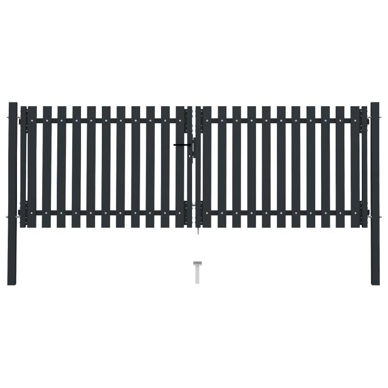 Vidaxl portail de clôture à double porte acier 306x150 cm anthracite 146351_0