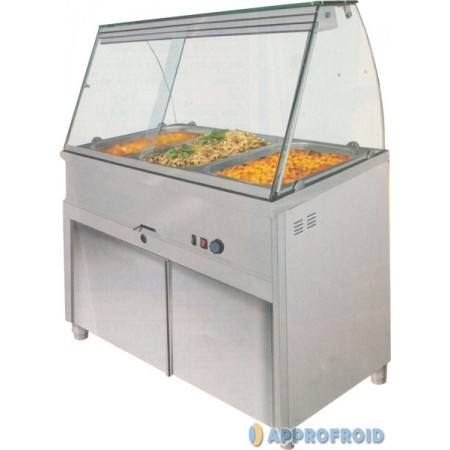 Bain-marie - Vitrine chauffante panoramique sur placard fermé - 4 ou 5 bacs GN 1/1 - Acier inox 18/10_0