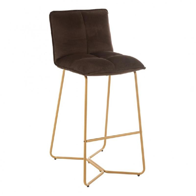 Chaise de bar Ratri - Velours marron foncé - Pieds métal couleur laiton - Confort et design tendance_0