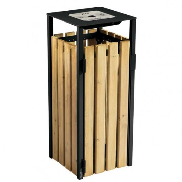 Corbeille carrée EDEN 110 litres avec cendrier - Gris manganèse - Bois résineux et acier - Fabrication française_0