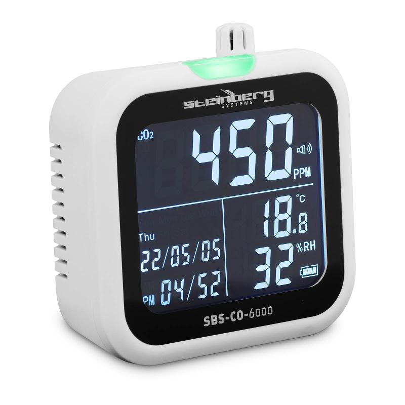 Détecteur de CO2 - 400 à 6 000 ppm - Température et humidité relative - Capteur NDIR - Écran LCD - Réf : 14_0005516_0