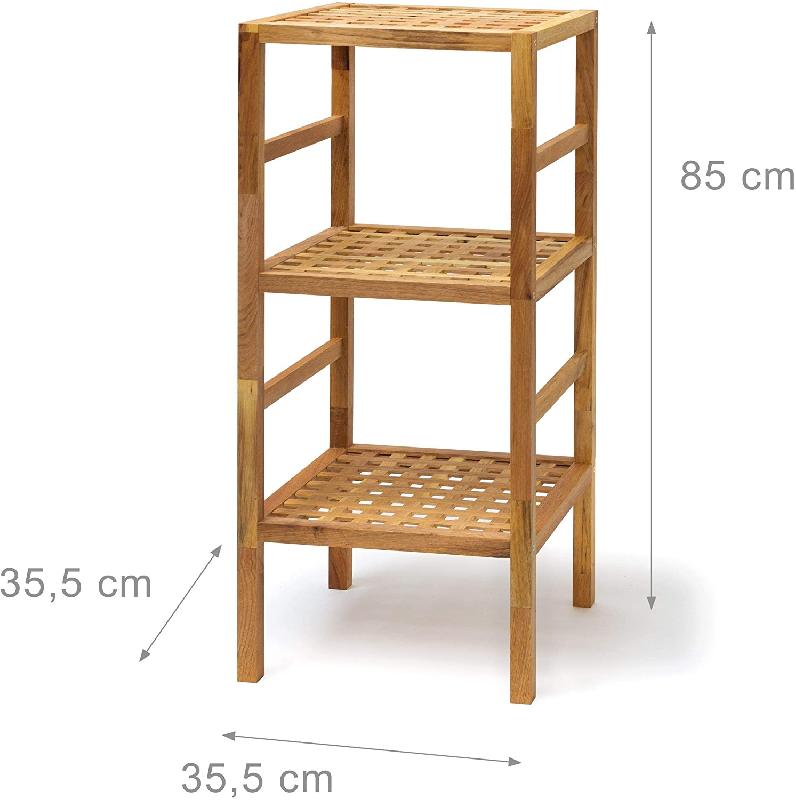 Étagère de salle de bain en bois de noyer massif - 3 niveaux - style scandinave - marron - 13_0001106_0