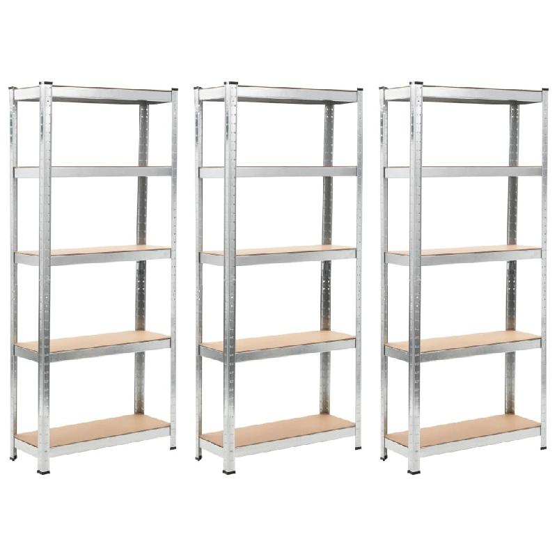 Helloshop26 - Lot de 3 étagères de rangement charge lourde robuste atelier garage outils acier galvanisé et MDF 172 cm argenté 02_0000719 - argent_0