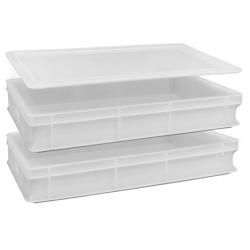 Lot de 2 boîtes de service pour pâte 40x30x10h cm avec 1 couvercle, avec fond et parois fermées Capacité 10 litres Polyéthylène alimentaire blan_0