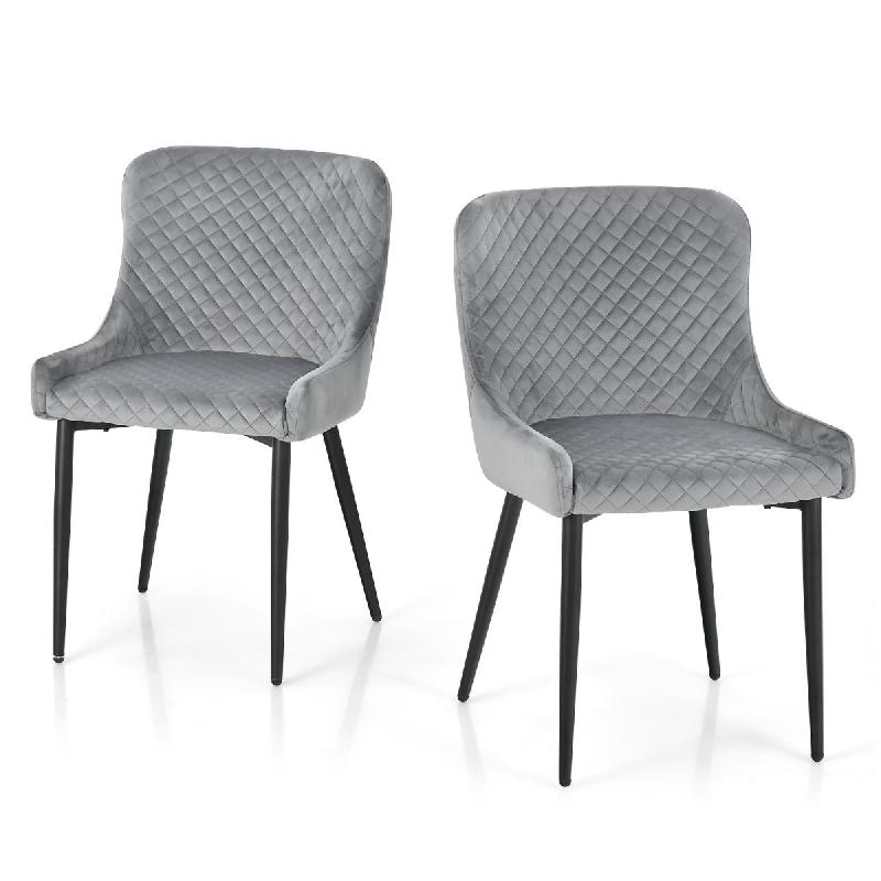 LOT DE 2 CHAISES DE SALLE À MANGER CHAISE D\'APPOINT DE CUISINE REMBOURRÉE AVEC PIEDS EN MÉTAL REPOSE-PIEDS RÉGLABLES EN VELOURS SANS ACCOUDOIRS GRIS 20_0004891_0