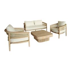 Now's Home - Salon De Jardin 4 Places En Bois D'acacia /corde Et Coussins Taupe Maui - 3256390251462_0