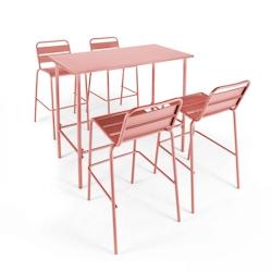 Oviala Business Ensemble table haute et 4 chaises de bar en métal argile - Oviala - rose acier 109214_0