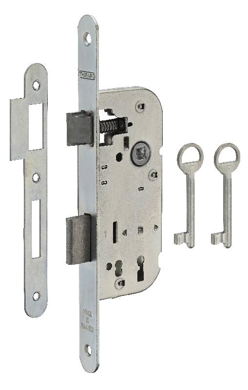 Serrure encastrable pour porte d'intérieur - 2 tours Z/BR - 2 clés - Réversible - THIRARD_0