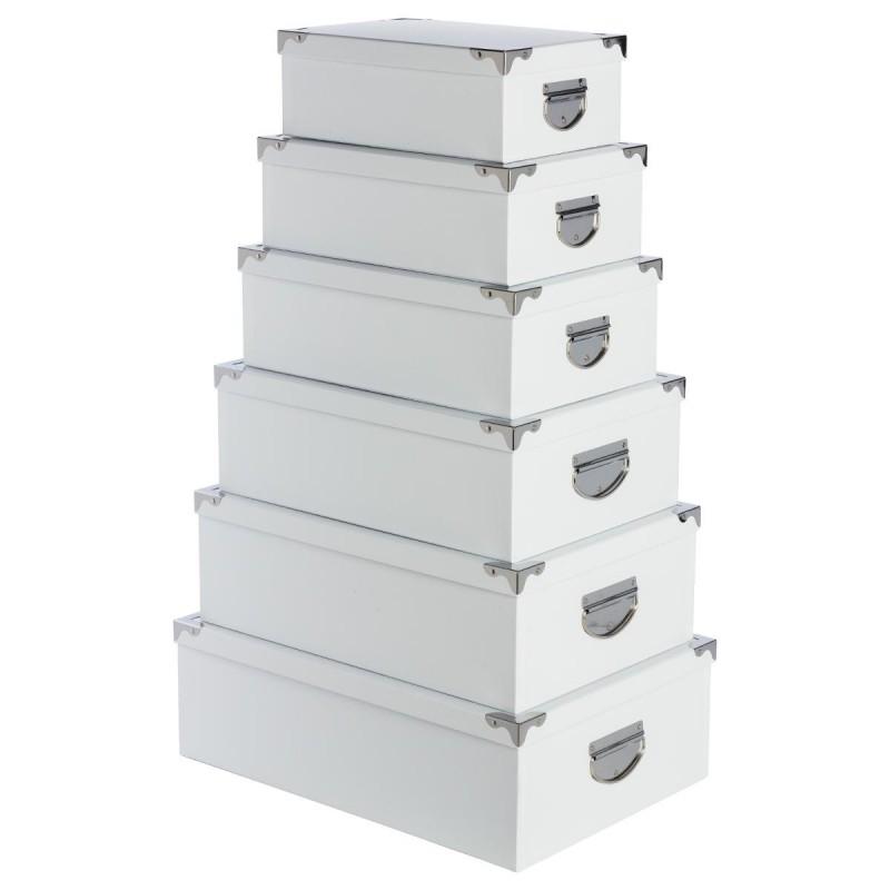 Set de 6 boîtes de rangement uni 48 cm blanc - Paris Prix - différentes tailles - carton et métal_0