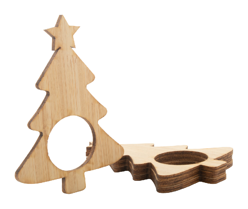 Set de 4 ronds de serviette en forme de sapin de Noël - contreplaqué de bambou - couleur naturelle_0