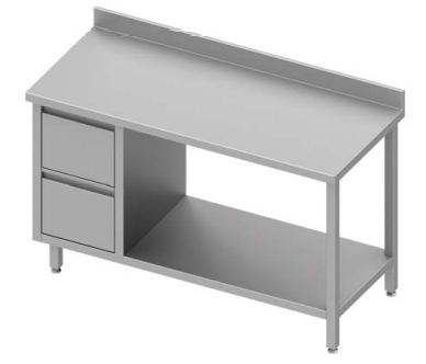 Table de travail inox adossée avec deux tiroirs  à gauche avec étagère 1100x600x900 - 930266110_0