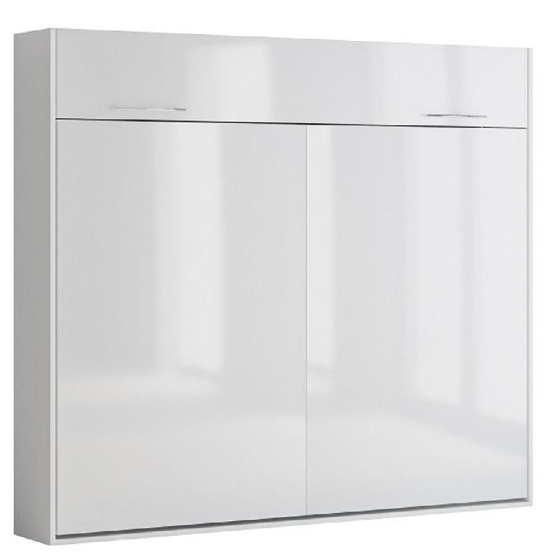 Armoire lit escamotable VERTIGO - Façade blanc brillant - Couchage 160x200 cm - Design chic et contemporain_0