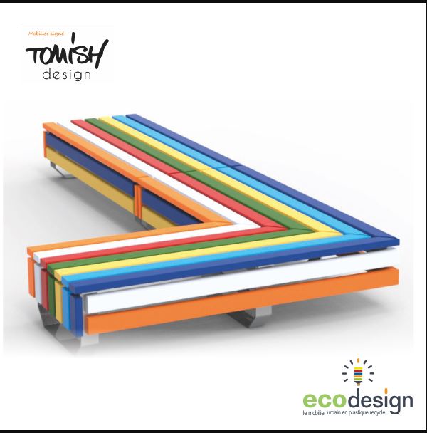 Banc public en plastique circulaire eco design Tomish - banquette d'angle 3x180 cm_0