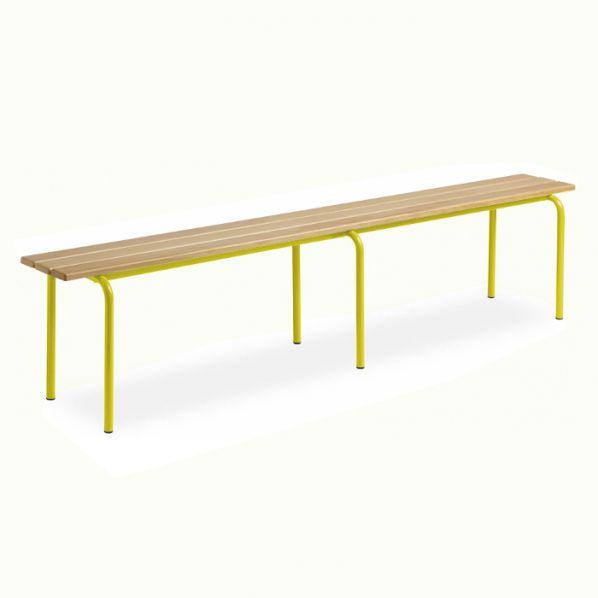 Banc vestiaire sans dossier - pieds Epoxy Jaune - 2000 mm - 3 lames en hêtre vernis_0