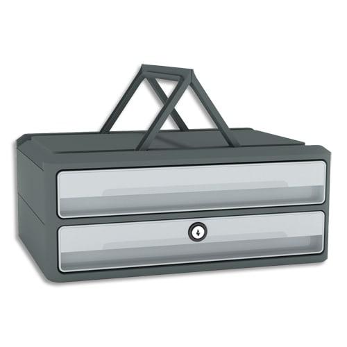Cep Module MoovUp Secure - Meuble classeur 2 tiroirs gris foncé et gris clair, éco-responsable_0