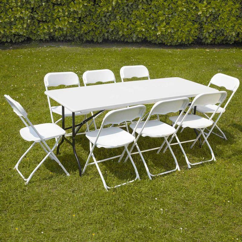 ENSEMBLE TABLE ET CHAISES PLIANTES DE JARDIN  8 PLACES 180CM  CAMPING