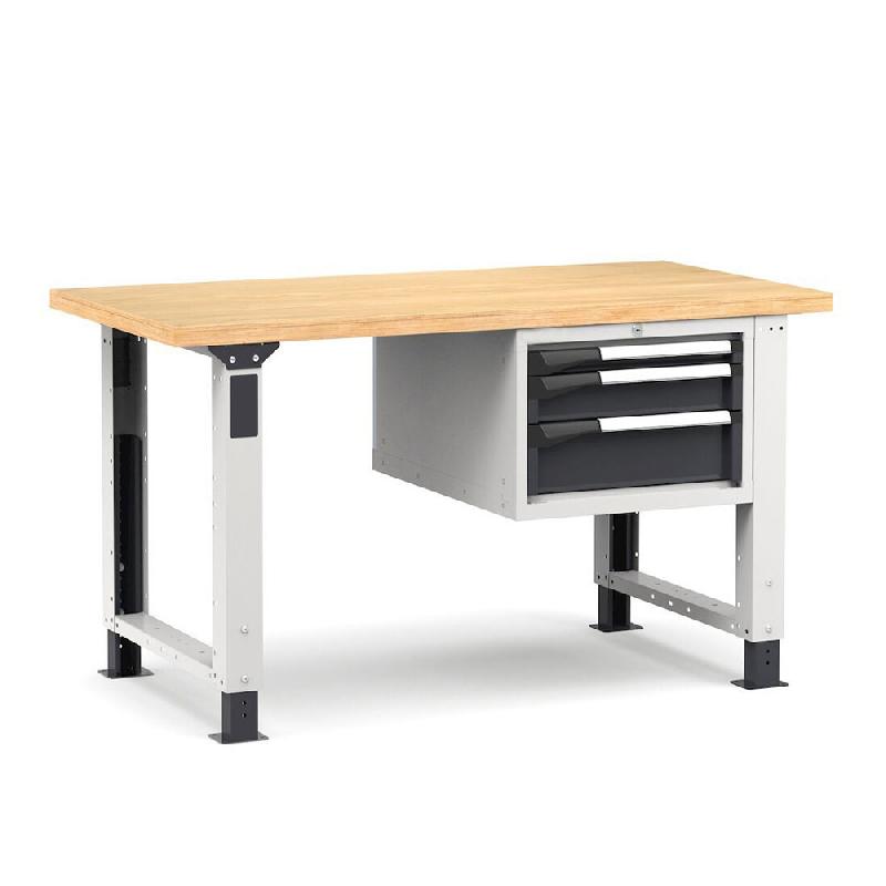 Établi plateau bois L.1500 mm avec pieds réglables et bloc 3  tiroirs NOVALP_0