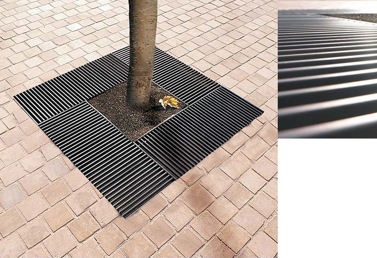 Grille d'arbre carré en 4 panneaux résistants - Basic - ACE Mobilier Urbain - Fer plat et acier galvanisé_0
