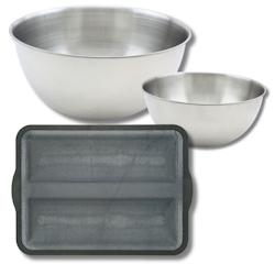 Lot avec 1 Moule à baguette en silicone fibre de verre, 1 spatule Zenker et 2 bols à mixer en inox Fackelmann - noir métal 3176239936674_0