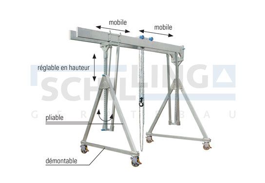 Portique mobile en aluminium - poutre double - Schilling - 1.000 kg et 1.500 kg - réglable en hauteur et longueur_0