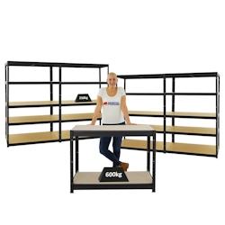 PROREGAL Mega Deal 4x Étagère charge lourde BIG ELEPHANT M HxLxP 180x120x60cm & 1x Etabli DINO réglable en hauteur 90x120x60cm, 600kg par niveau -_0
