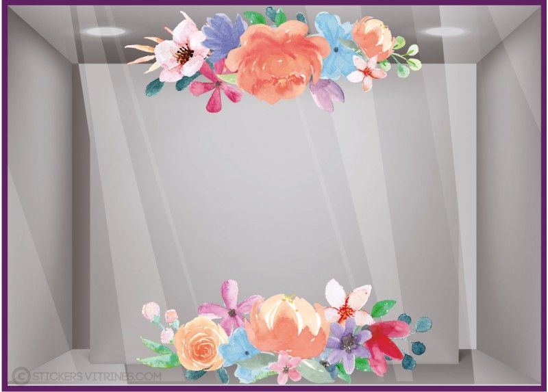Sv799 - Stickers adhésifs pour vitrine - Fleurs pastel multicolores - Dimensions 73 x 53 cm_0