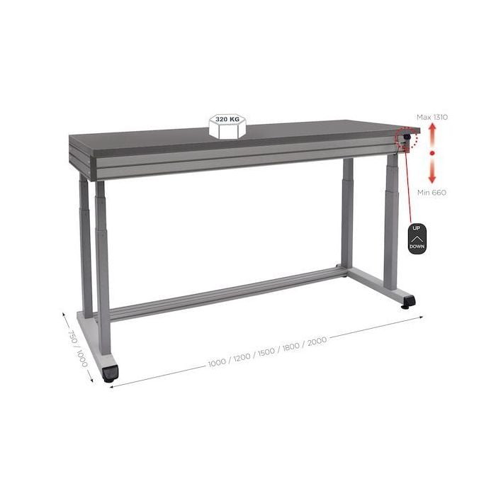 Table d'atelier ergonomique électrique - Réglable en hauteur de 660 à 1310 mm - QUALIPOST 3200 ERGO - Charge jusqu'à 320 kg_0